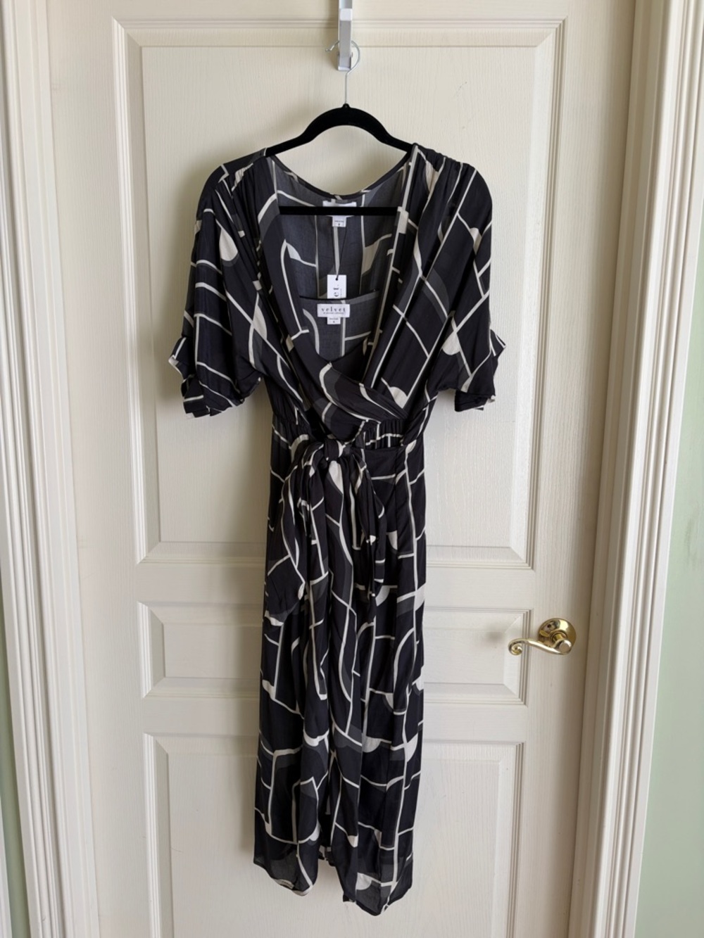 Velvet by Graham & Spencer Black and White Geometric Wrap Maxi Dress